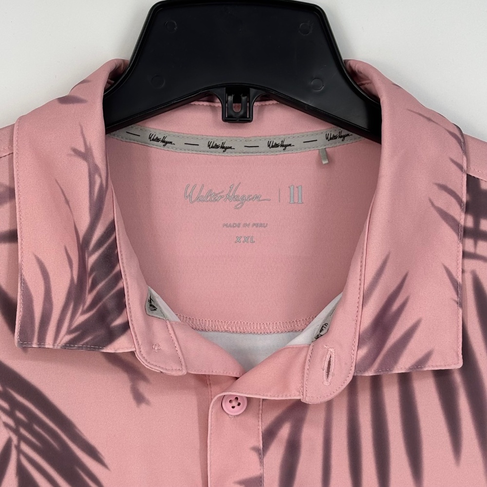 Walter Hagen Mens XXL Golf Polo Shirt Pink Purple Tropical Leaf Print Short Slv - Picture 3 of 8